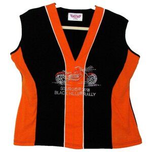 Babes Biker Wear Rhinestone XXL Sleeveless Top Sturgis Rally Womens Black Orange
